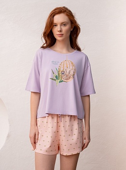 Пижама футболка + шорты для женщин Indefini 180065